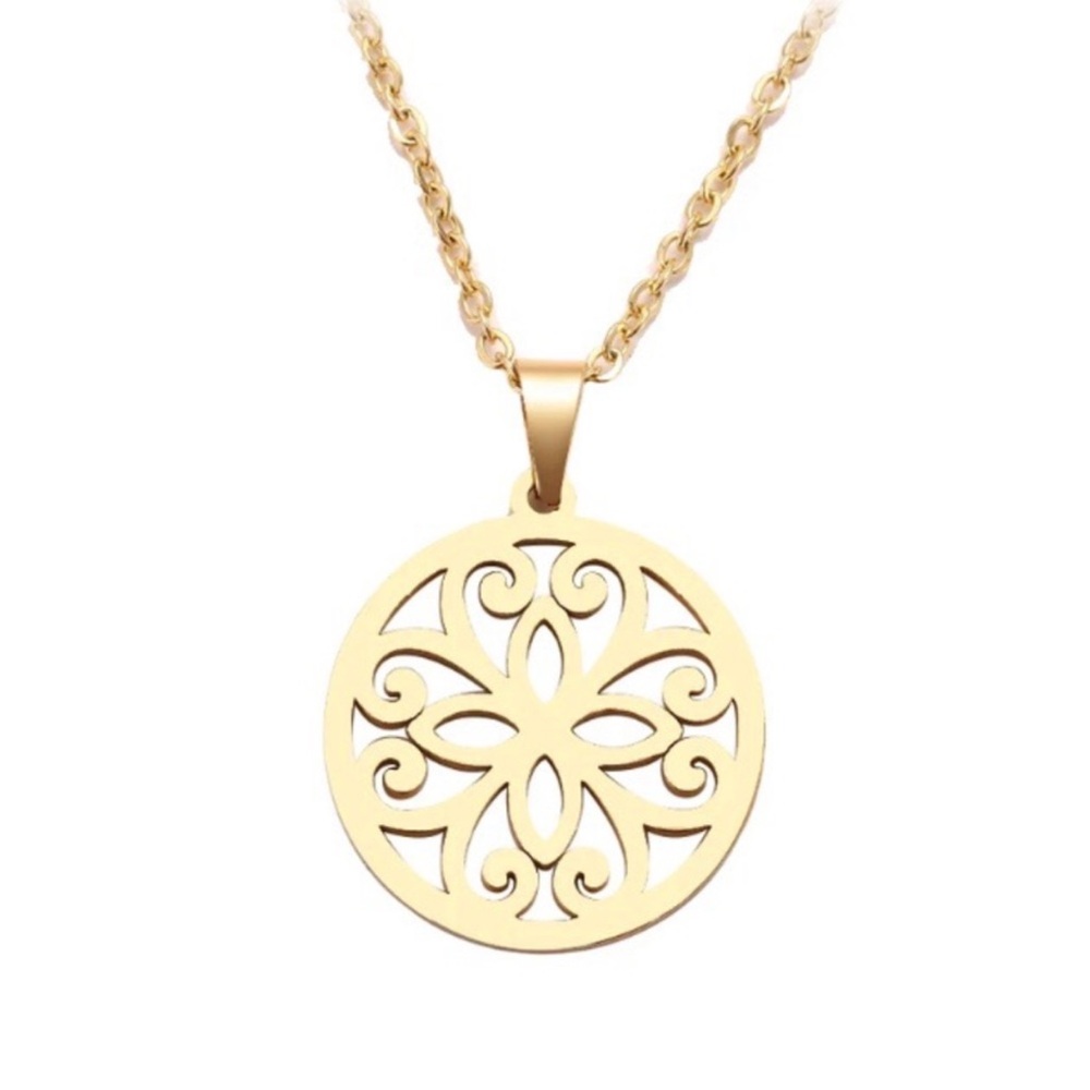 18 kt Gold Plate over Stainless Steel Pendant Mandela Necklace NEW